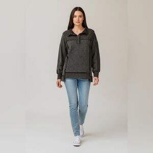 NWT Boutique Half Button Up Oversized Knit Top in Black